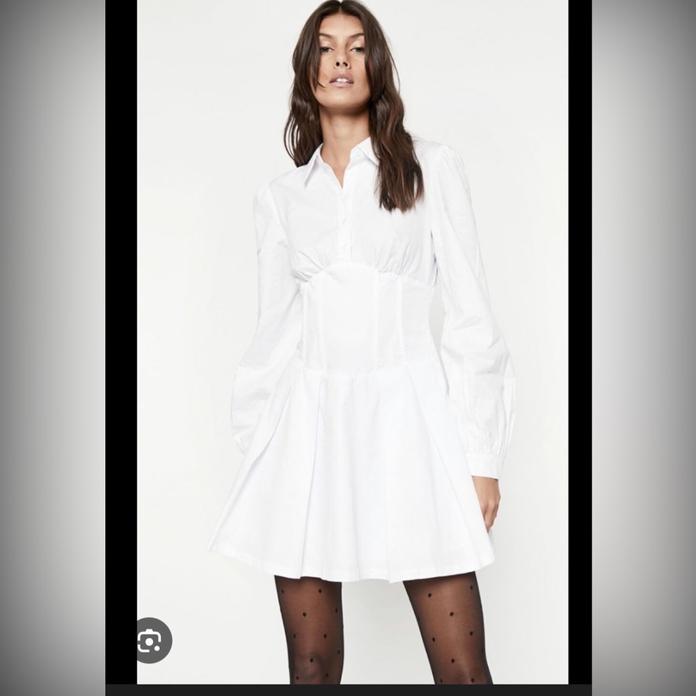 Bardot Maya poplinElegant White Long‎ Sleeve shirt Dress